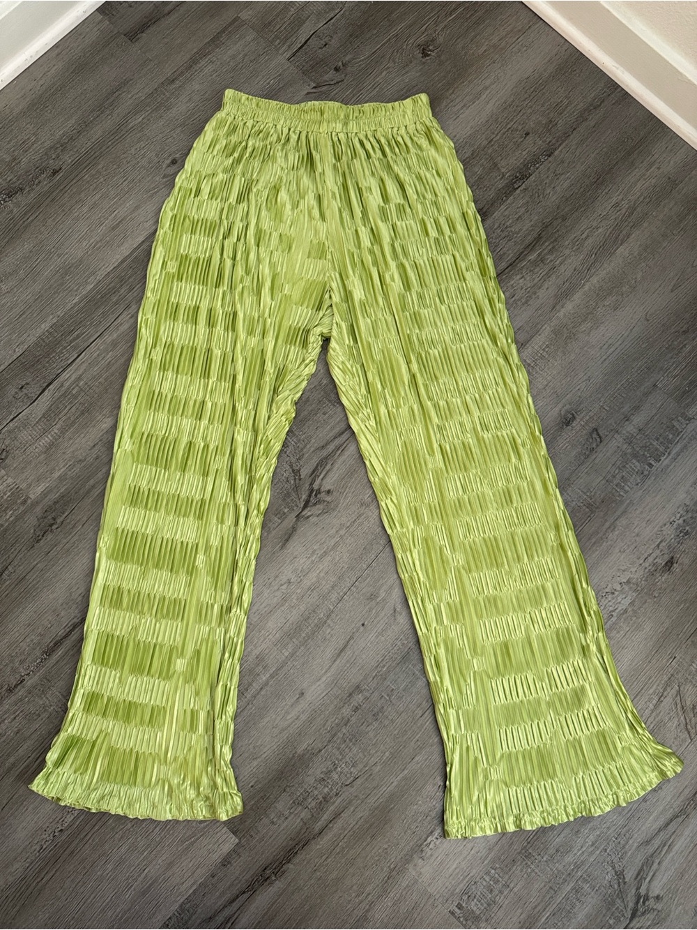 Princess Polly Lime Green Wide Leg Crinkle Pants